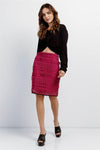 Dark Magenta Crochet High Waist Pencil Mini Skirt /1-2-2-1
