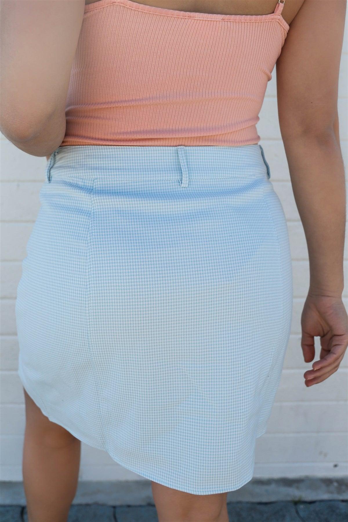 Baby Blue & White Plaid Front Side Slit Mini Skirt /3-1-1