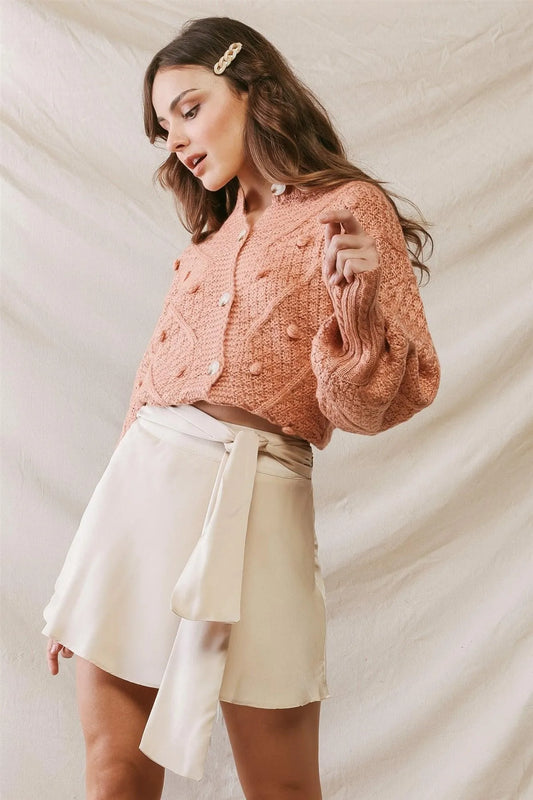 Taupe Satin Effect Belted High Waist Flare Mini Skirt /3-1-1 - Tasha Apparel Wholesale