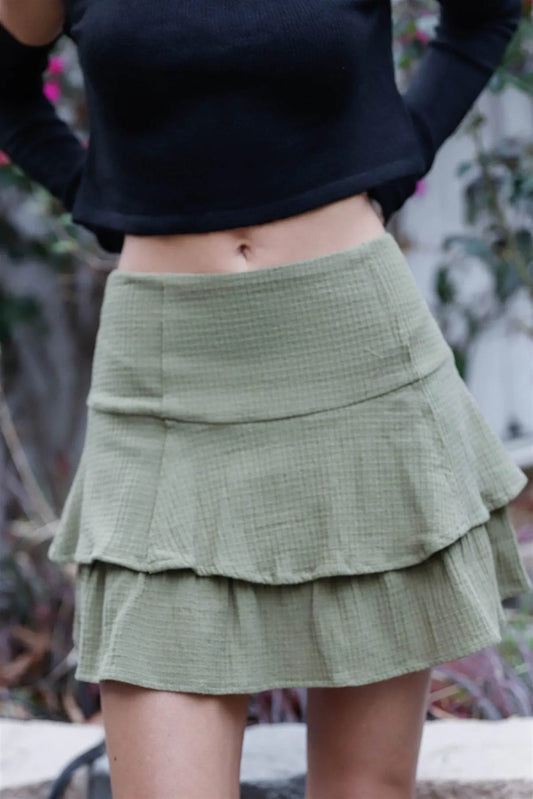 Olive Textured Ruffle Mini Skirt /3-2-1 - Tasha Apparel Wholesale