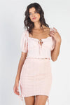 Blush Crochet Side Ruched Tie Detail Mini Skirt /3-2-1 - Tasha Apparel Wholesale