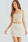 Romantic Cream Floral Embroidery Mesh Rushed Mini Skirt - Tasha Apparel Wholesale
