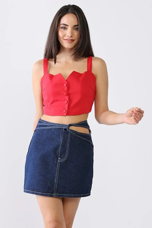 Denim Cotton Cut-Out Detail High Waist Mini Skirt - Tasha Apparel Wholesale