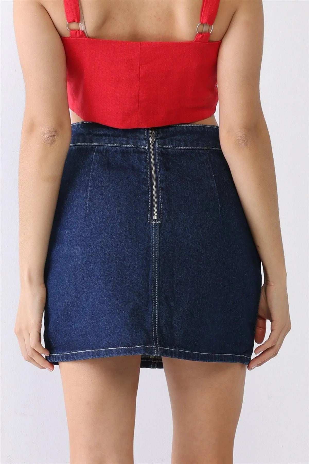 Denim Cotton Cut-Out Detail High Waist Mini Skirt - Tasha Apparel Wholesale