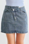 Denim Rhinestone Cotton Asymmetrical High Waist Mini Skirt /1-2-2-1