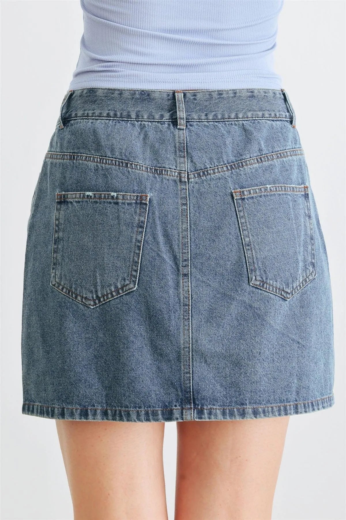 Denim Rhinestone Cotton Asymmetrical High Waist Mini Skirt /1-2-2-1 - Tasha Apparel Wholesale