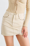 Taupe Denim Cotton Distressed High Waist Mini Skirt /1-2-2-1 - Tasha Apparel Wholesale