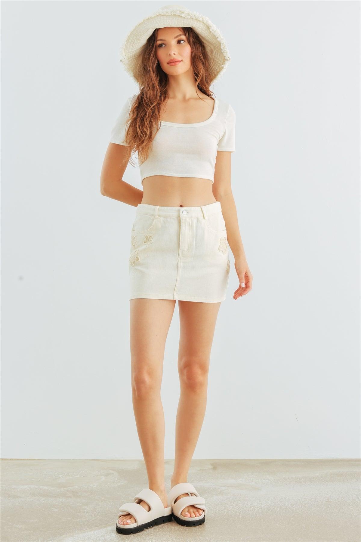 Cream Denim Cotton High Waist Mini Skirt /1-2-2-1