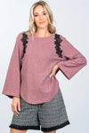 Boho Mauve Contrast Floral Crochet Pullover /2-2-2 - Tasha Apparel Wholesale