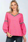 Boho Tomato Red Drop Shoulder Embroidery Blouse /2-2-2 - Tasha Apparel Wholesale