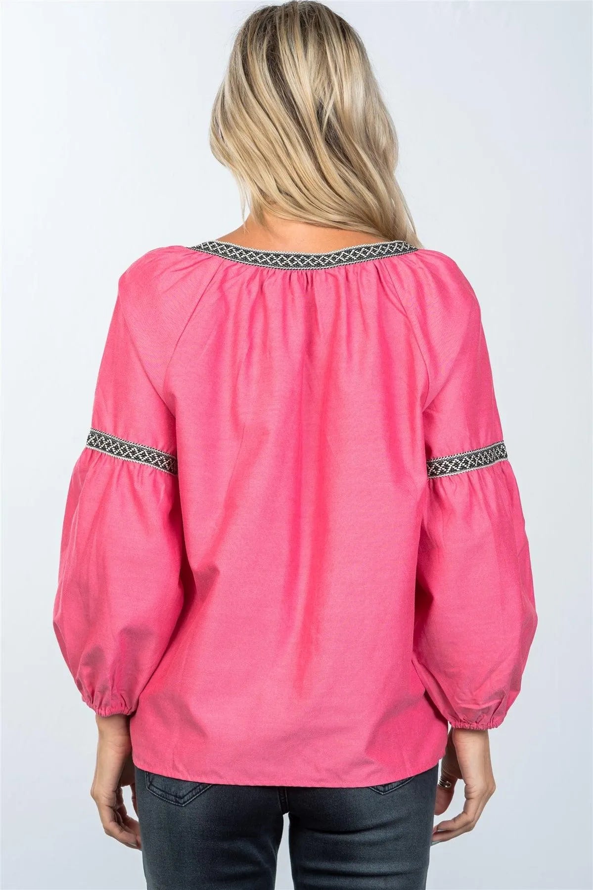Boho Tomato Red Drop Shoulder Embroidery Blouse /2-2-2 - Tasha Apparel Wholesale
