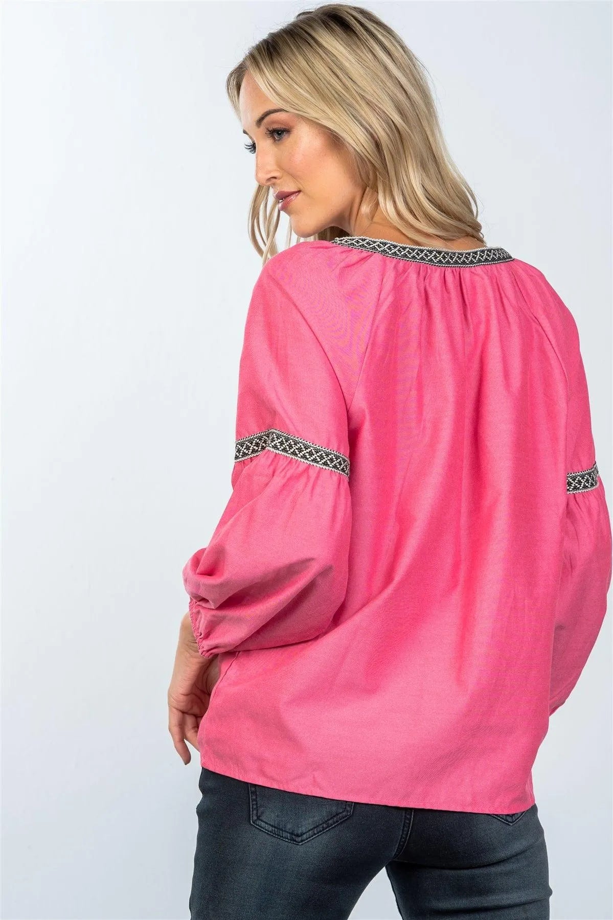 Boho Tomato Red Drop Shoulder Embroidery Blouse /2-2-2 - Tasha Apparel Wholesale
