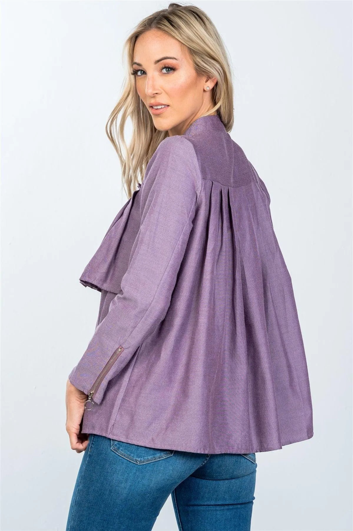 Purple Brown Layer Pleated Button Down Boho Top /2-2-2 - Tasha Apparel Wholesale