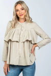 Taupe Layer Pleated Button Down Boho Top /2-2-2 - Tasha Apparel Wholesale
