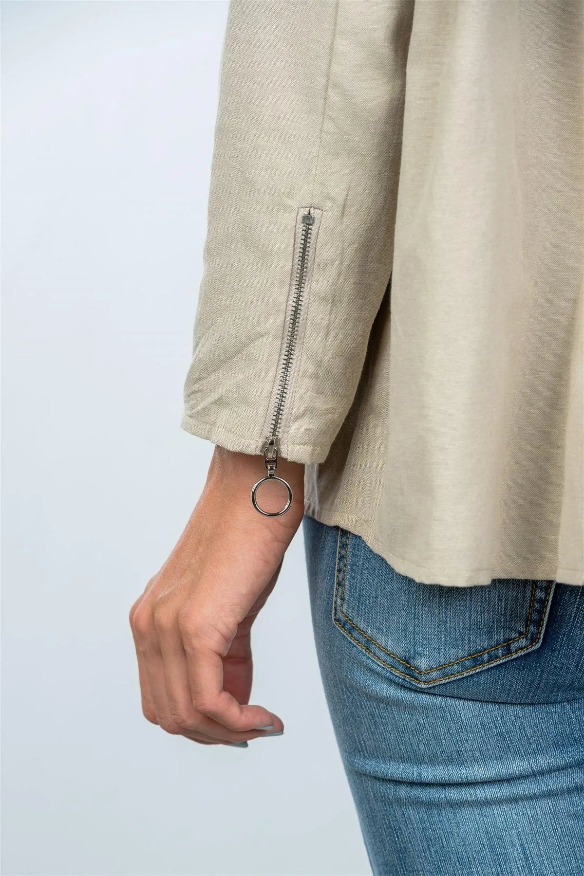 Taupe Layer Pleated Button Down Boho Top /2-2-2 - Tasha Apparel Wholesale