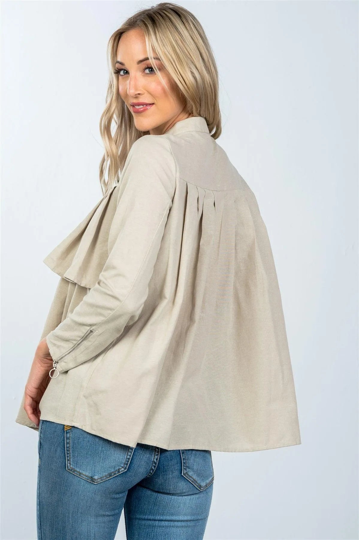 Taupe Layer Pleated Button Down Boho Top /2-2-2 - Tasha Apparel Wholesale
