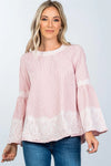 Tomato Red Striped Tie Back Bell Sleeve Boho Top /2-2-2 - Tasha Apparel Wholesale