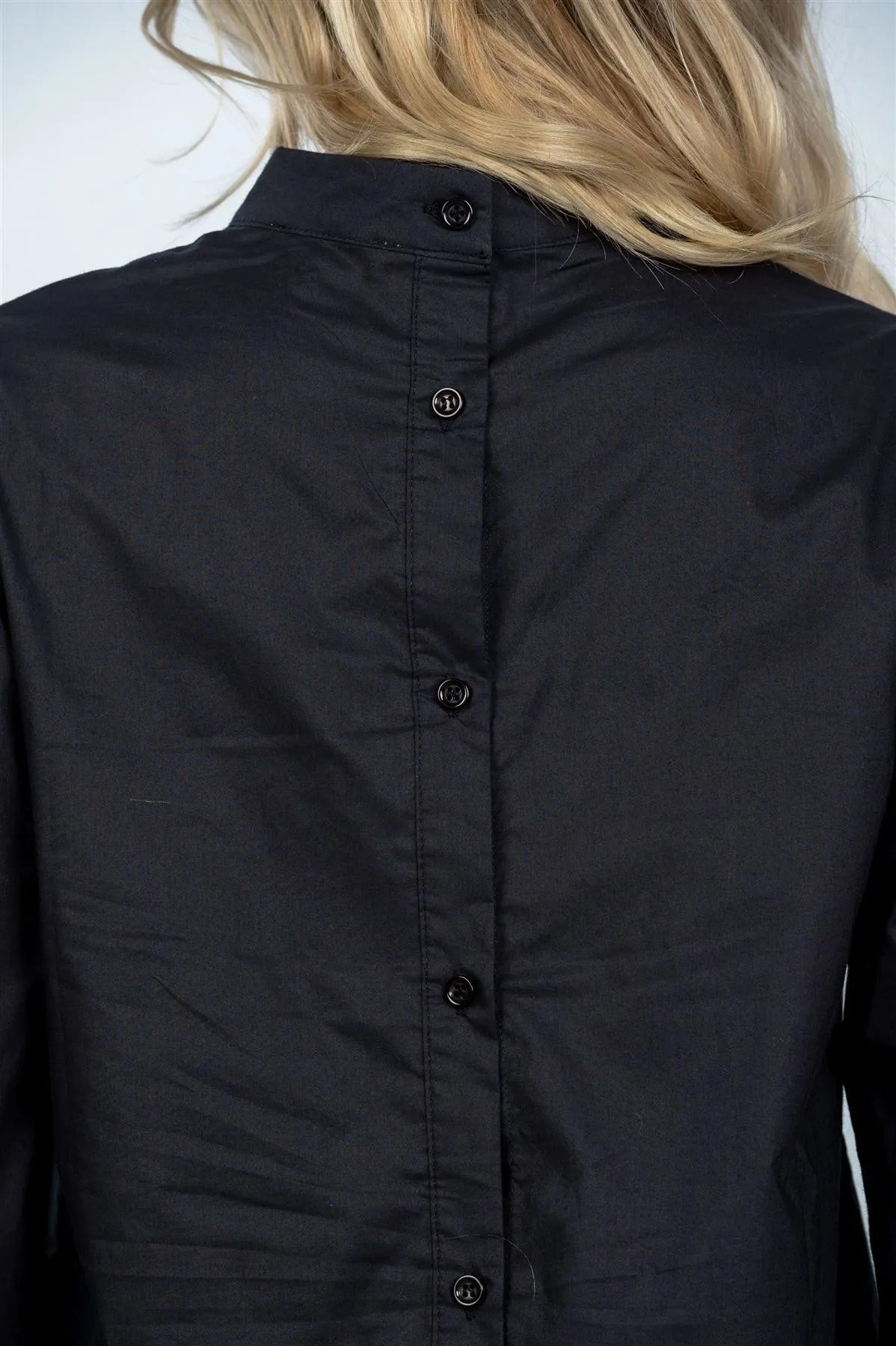Black Tie-Sleeves Back Button Closure Shirt /3-2-1 - Tasha Apparel Wholesale
