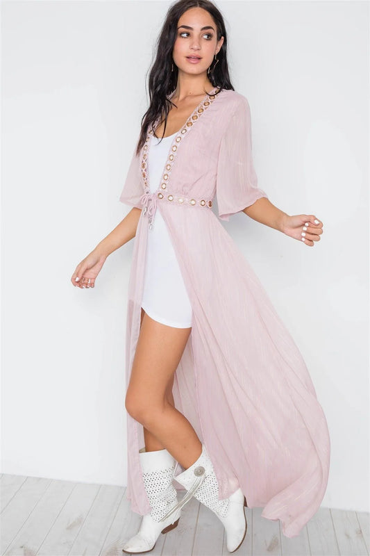 Blush Sheer Short Sleeve Chiffon Cover-Up /1-2 - Tasha Apparel Wholesale