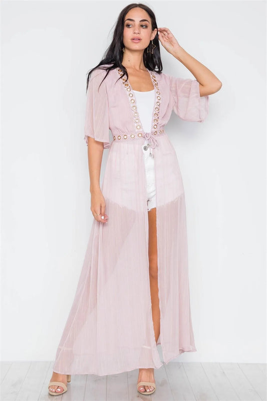 Blush Sheer Short Sleeve Chiffon Cover-Up /1-3-2-1 - Tasha Apparel Wholesale