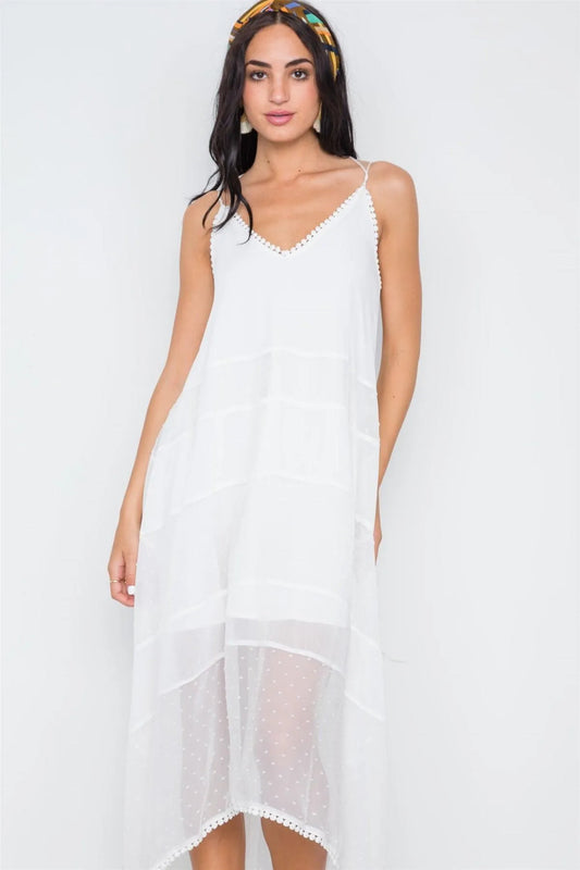 White Chiffon High-Low Cami Midi Boho Dress /1-3-2-1 - Tasha Apparel Wholesale