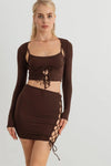 Long Sleeve Crop Top & Side Tie Mini Skirt Set - Tasha Apparel Wholesale