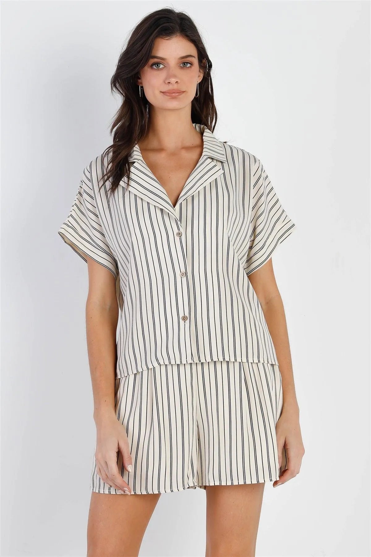 Cream & Navy Stripe Shirt & Short Set /1-2-2 - Tasha Apparel Wholesale
