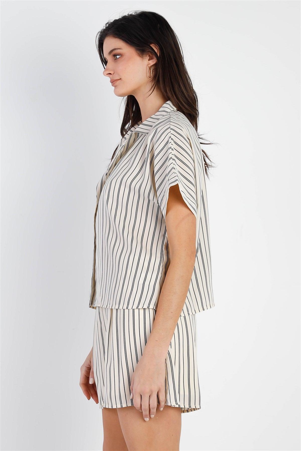Cream & Navy Stripe Shirt & Short Set /1-2-2