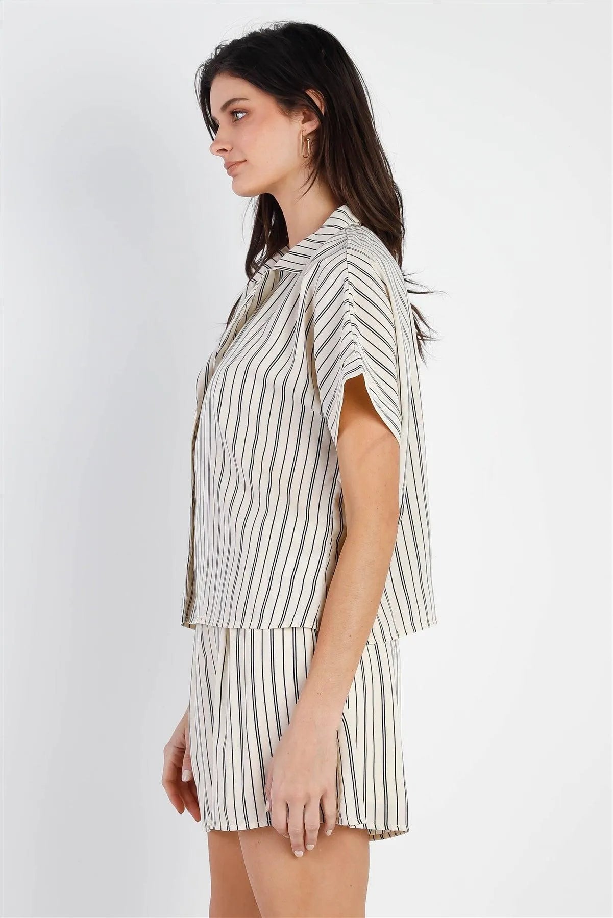 Cream & Navy Stripe Shirt & Short Set /1-2-2 - Tasha Apparel Wholesale