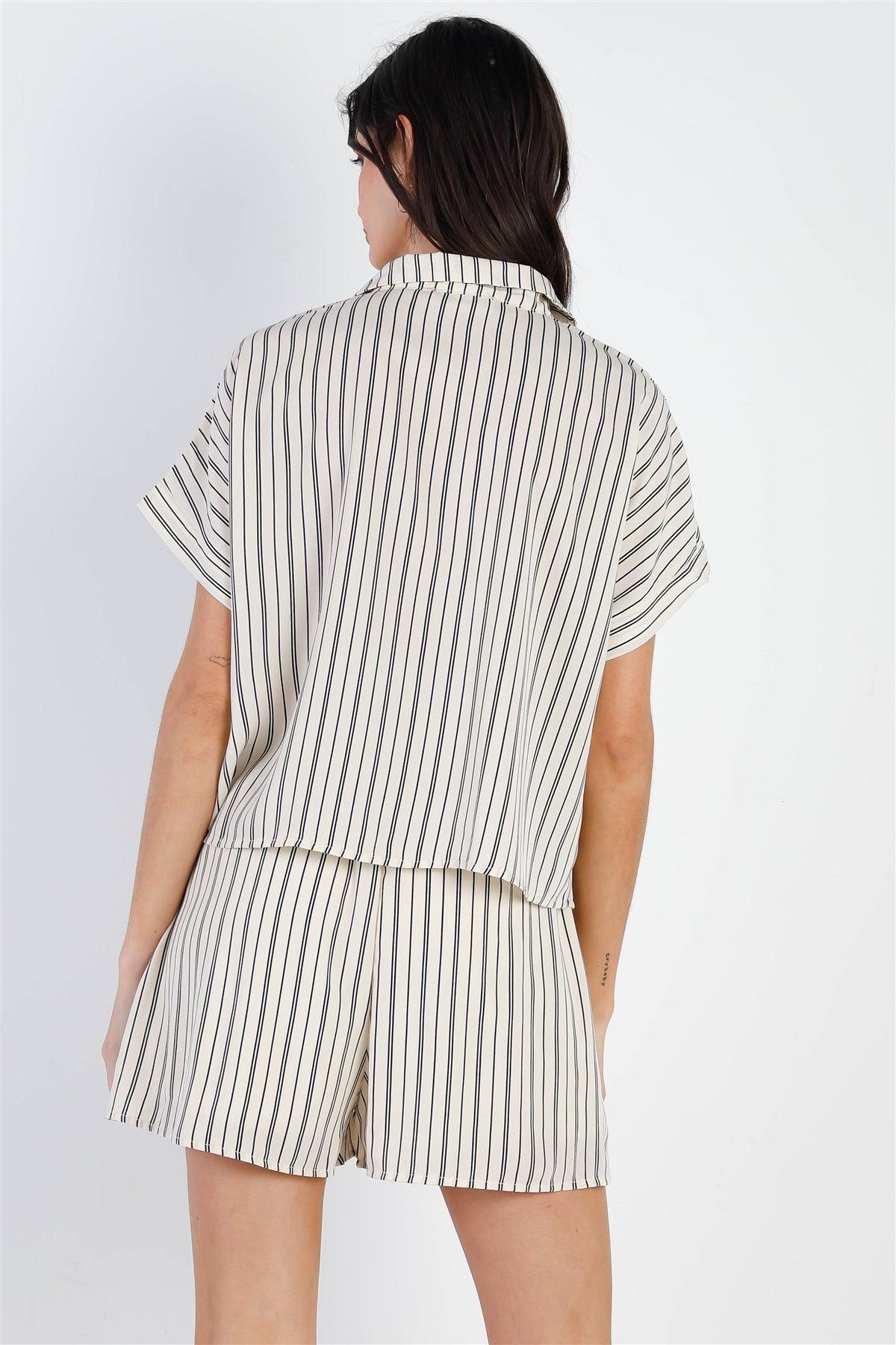 Cream & Navy Stripe Shirt & Short Set /1-2-2