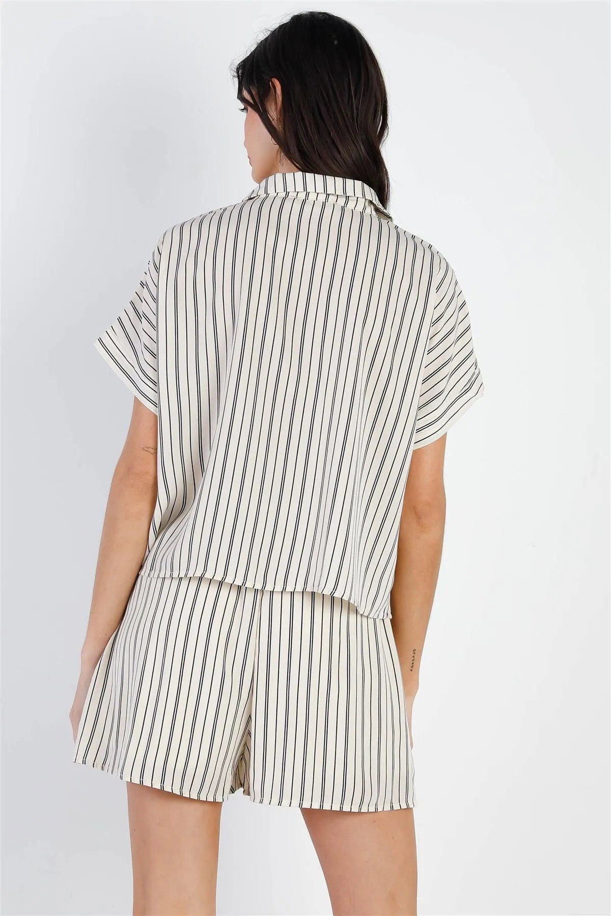 Cream & Navy Stripe Shirt & Short Set /1-2-2 - Tasha Apparel Wholesale