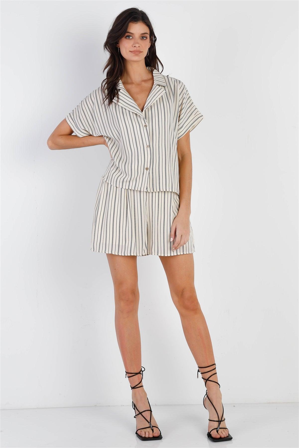 Cream & Navy Stripe Shirt & Short Set /2-2-2