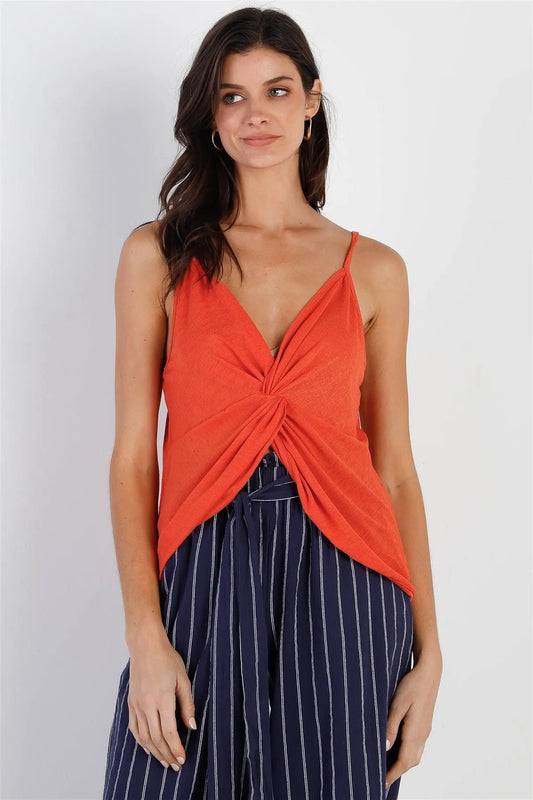 Orange Textured Front Twisted Detail V-Neck Strappy Top /1-2-2 - Tasha Apparel Wholesale