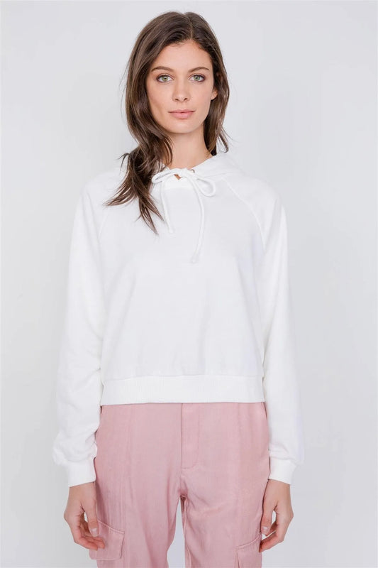 White Cotton Open Back Relaxed Fit Adjustable Hoodie Sweatshirt - Tasha Apparel Wholesale