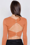 Sand Cotton Open Back Cut Out Long Sleeve Crop Top /3-2-1