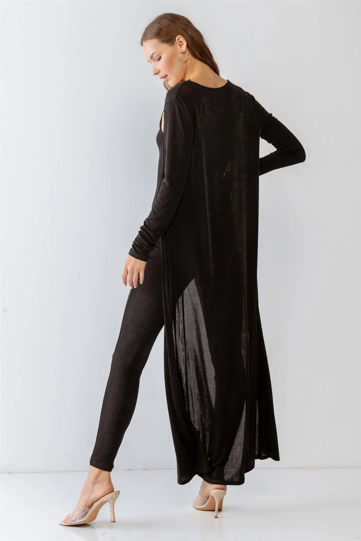 Cut-Out Slim Fit Jumpsuit & Long Sleeve Cardigan Set - Tasha Apparel Wholesale