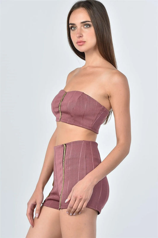 Mauve And Gold Side Trim Shorts /3-2-1 - Tasha Apparel Wholesale