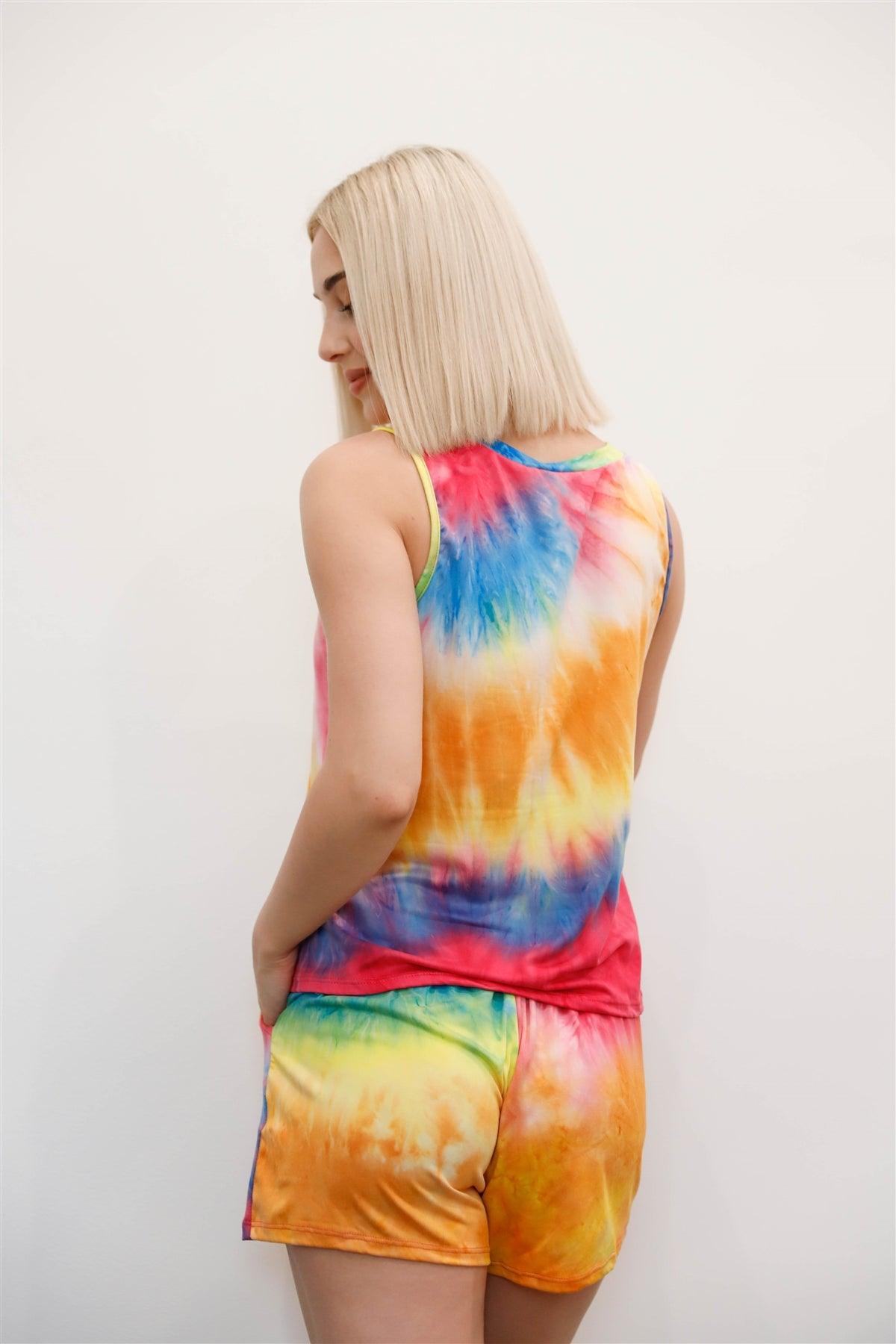 Rainbow Tie-Dye Sleeveless Tank Top & Shorts Set