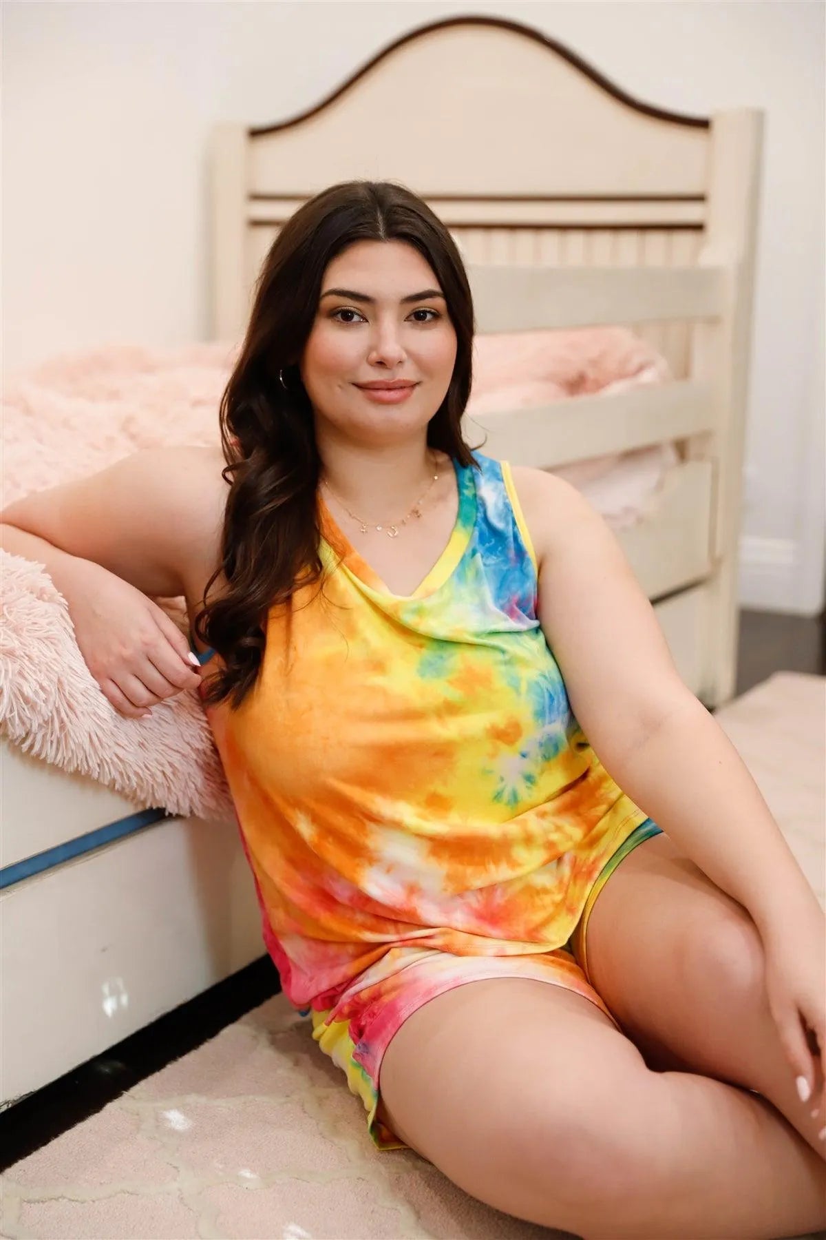 Plus Size Tie-Dye Sleeveless Sleepwear Loungewear Set - Tasha Apparel Wholesale