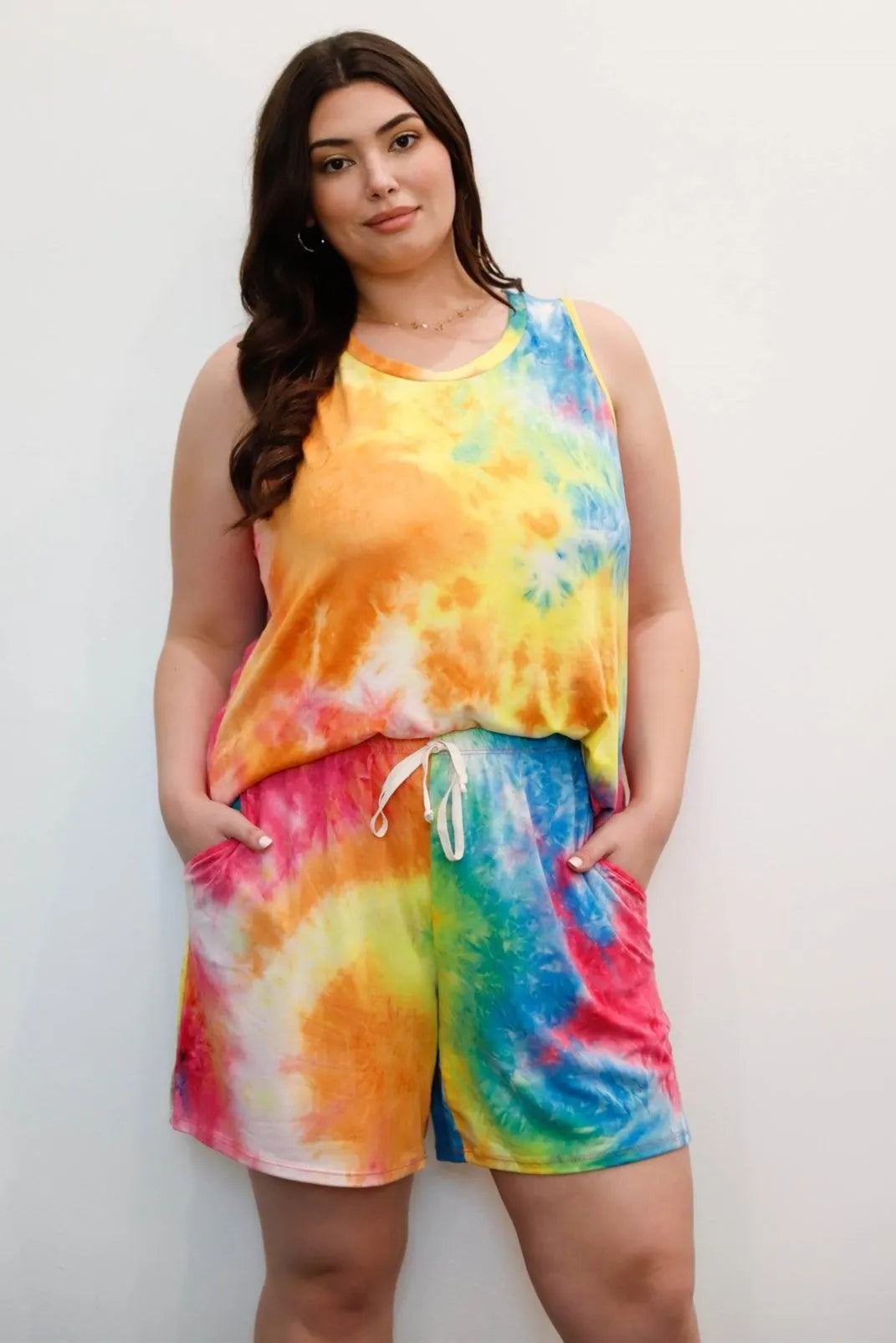Plus Size Tie-Dye Sleeveless Sleepwear Loungewear Set - Tasha Apparel Wholesale