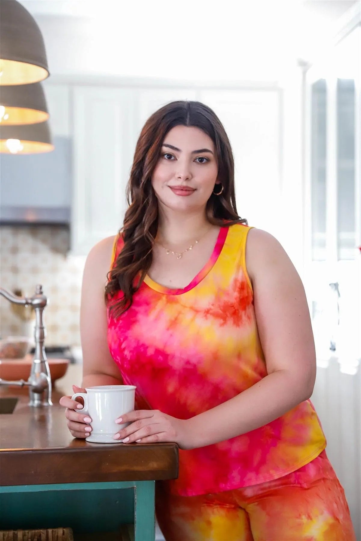 Junior Plus Hot Pink Tie-Dye Tank Top & Ripped Sweatpants Set - Tasha Apparel Wholesale