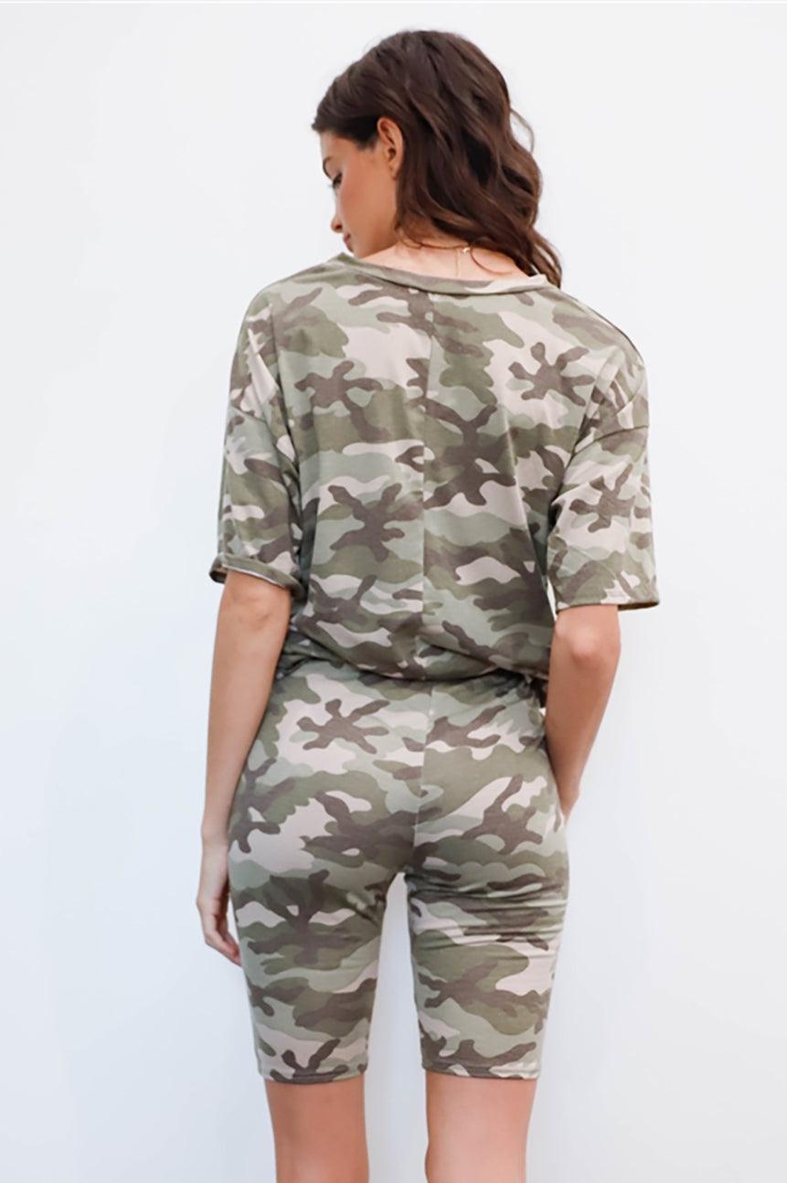 Wholesale Moss Camouflage Short Sleeve Crewneck T-Shirt & Biker Shorts Set