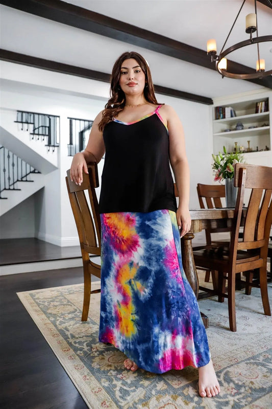 Junior Plus Lavender Tie-Dye V-Neck Top & Maxi Skirt Set - Tasha Apparel Wholesale