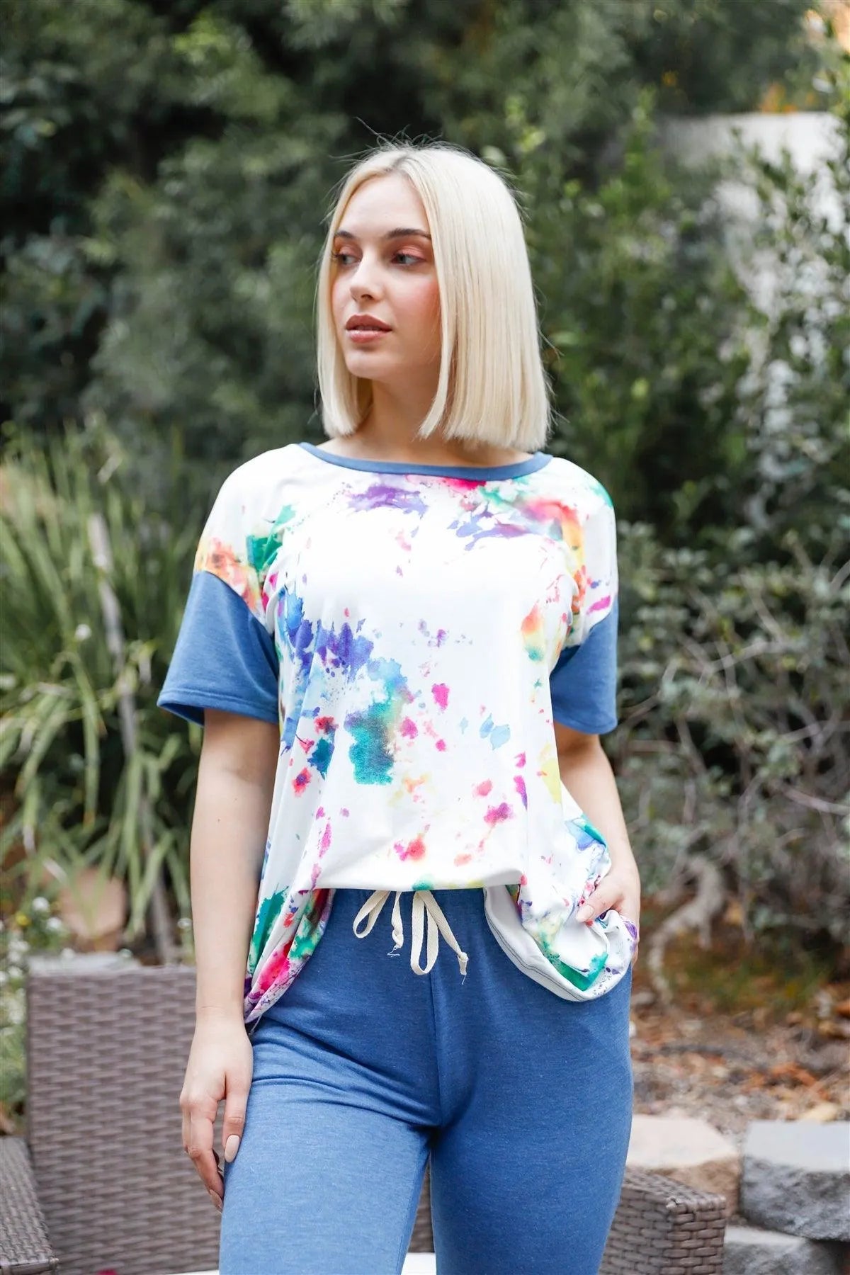 Multi Blush Tie-Dye Short Sleeve Top & Sweatpants Set /1-1-1 - Tasha Apparel Wholesale