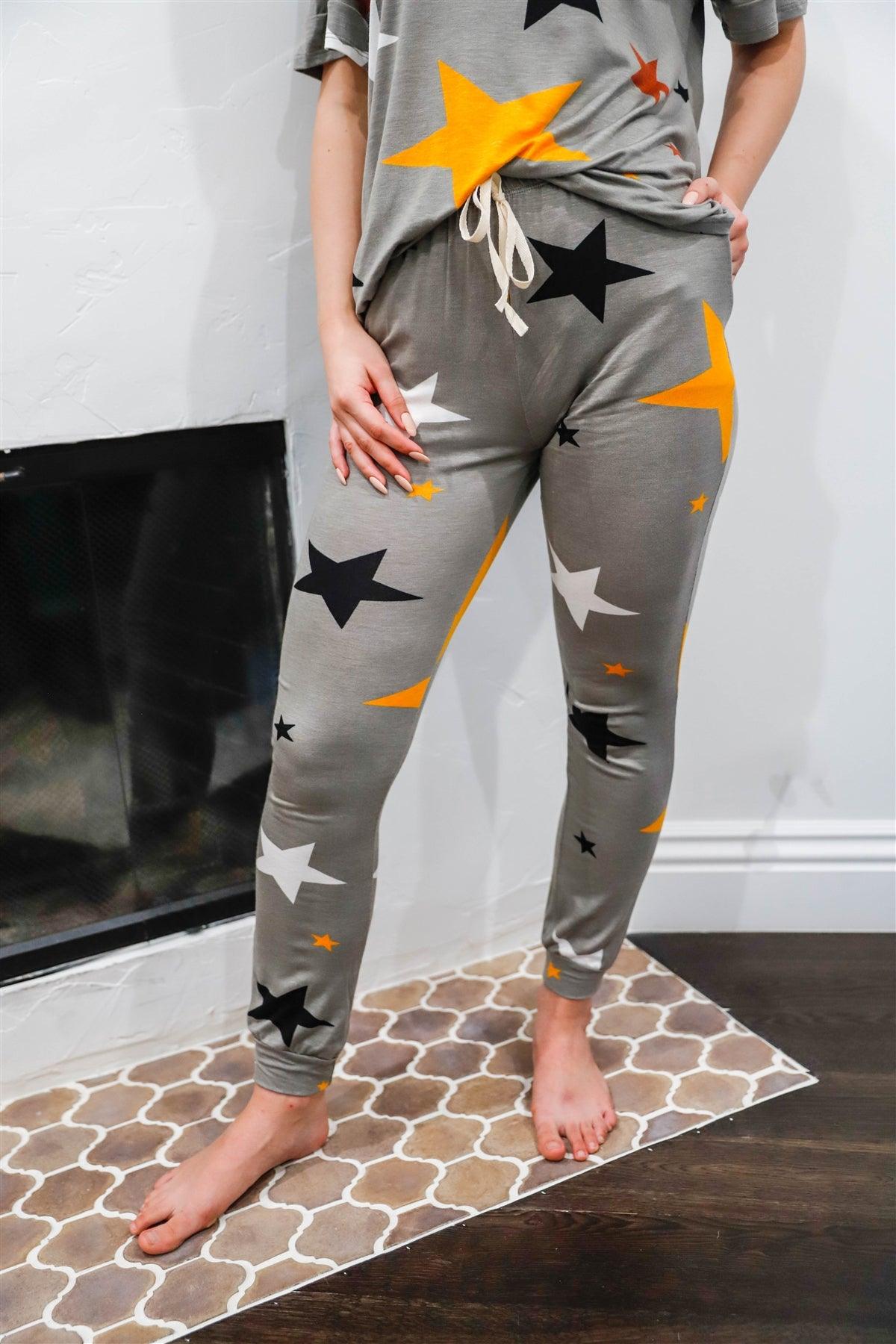 Sage Multi Color Star Print Short Sleeve Top & Sweatpants Set