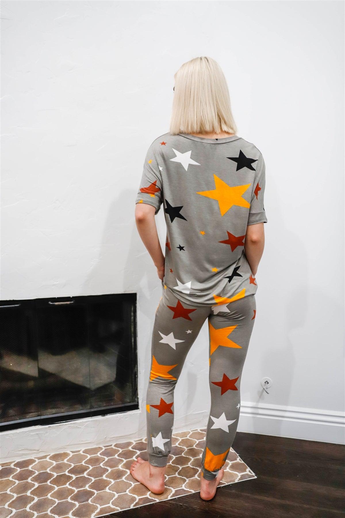Sage Multi Color Star Print Short Sleeve Top & Sweatpants Set