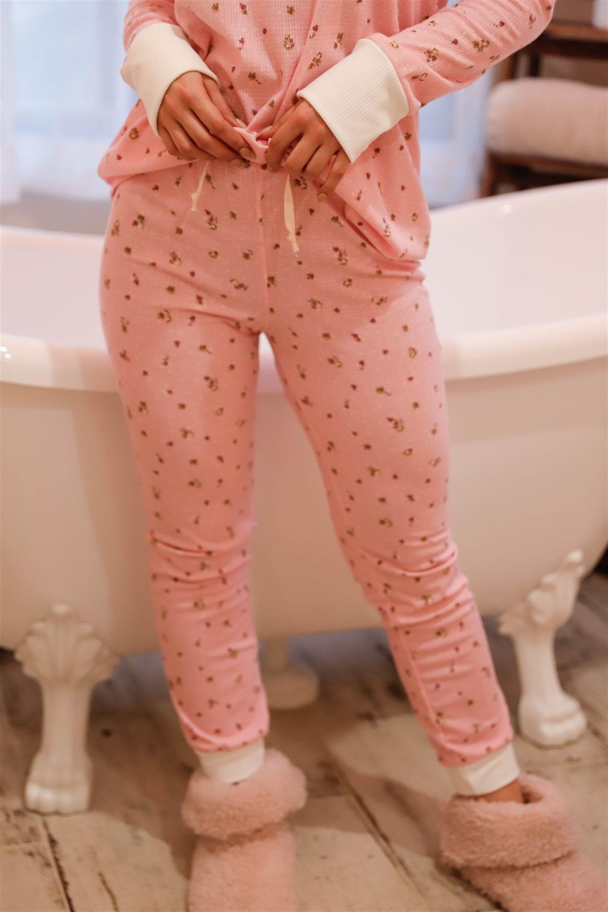 Pink Floral Print Long Sleeve Crewneck & Sweatpants Set