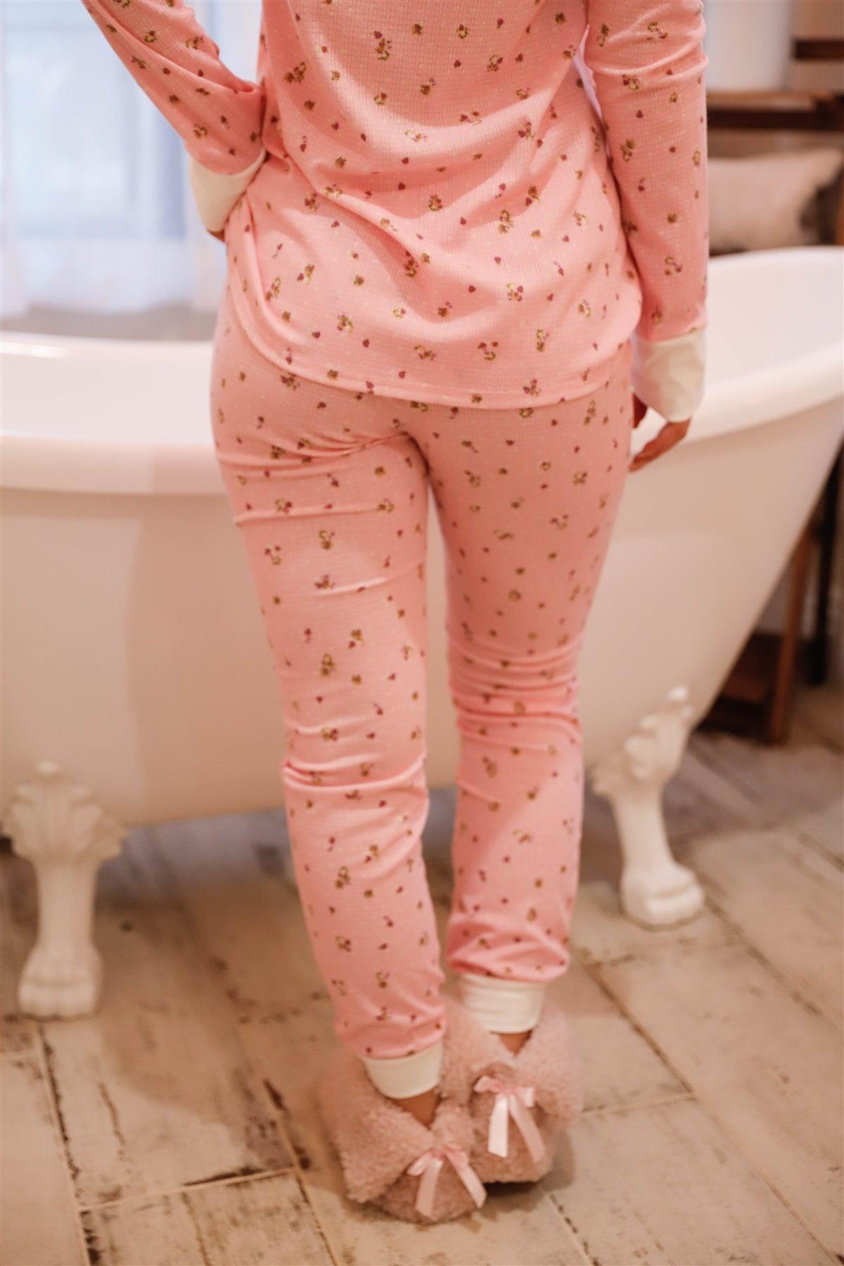 Pink Floral Print Long Sleeve Crewneck & Sweatpants Set
