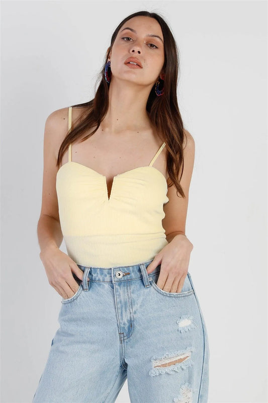 Lemon Ribbed Heart Shape V-Neck Bodysuit /3-2-1 - Tasha Apparel Wholesale