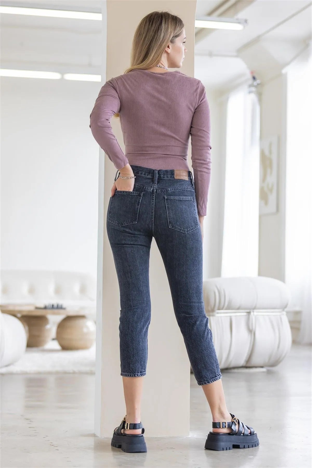 Dusty Mauve Ribbed Faux Suede Twisted Detail Bodysuit /3-2-1 - Tasha Apparel Wholesale